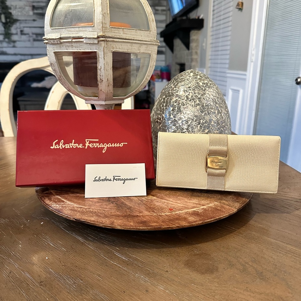 Salvatore Ferragamo Beige Wallet with Gold Accent
